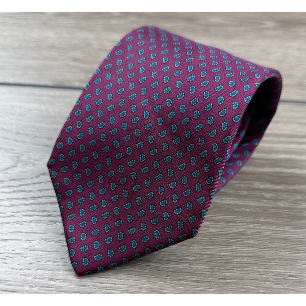 Yves Saint Laurent Mens Silk Tie Paisley Geometric Pattern Burgundy OS